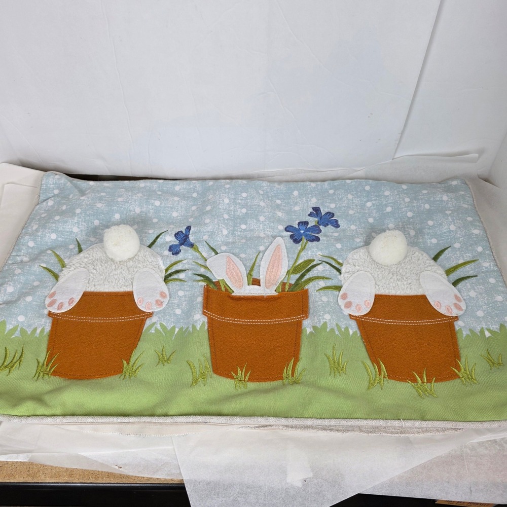 Isaac Mizrahi felt embroidered Easter Bunny Flower Pot Lumbar Pillow Cover 24x14